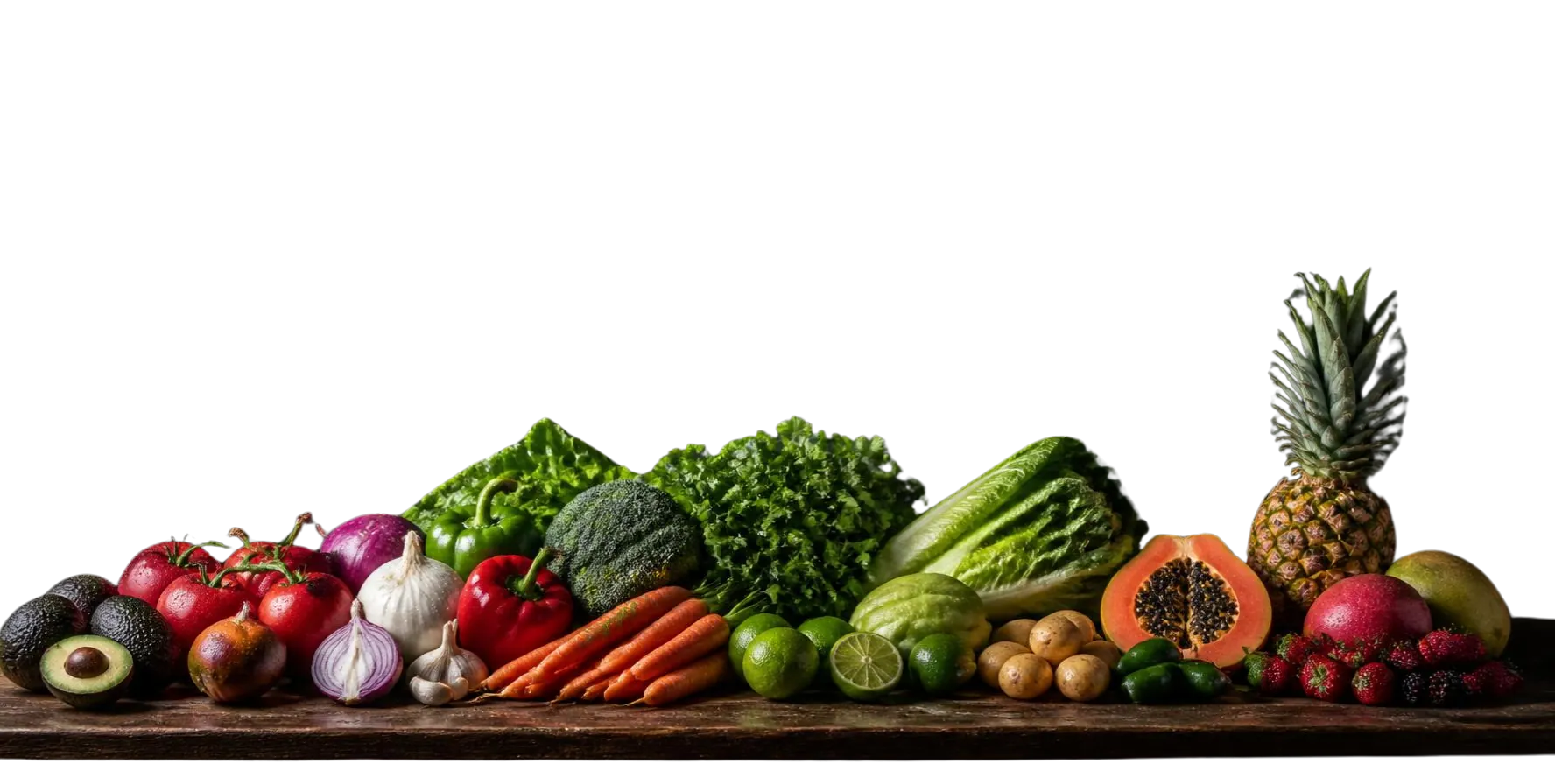 Bodegón de frutas y vegetales frescos